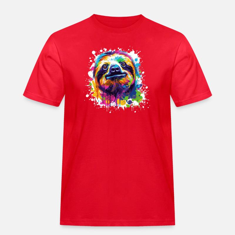 Farbexplosion Faultier Sloth - Männer Workwear T-Shirt - Rot
