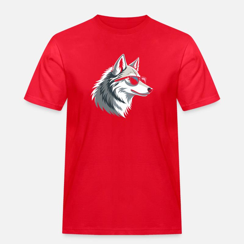 Wolf mit Brille im eisigen Stil - Männer Workwear T-Shirt - Rot