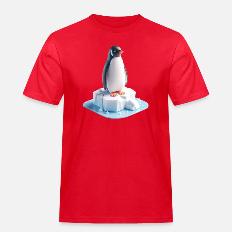Pinguin auf Eisblock 3D - Männer Workwear T-Shirt - Rot