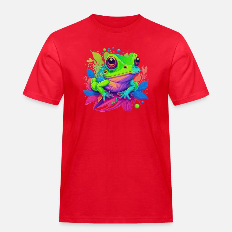 Regenbogenfrosch auf Blättern - Männer Workwear T-Shirt - Rot
