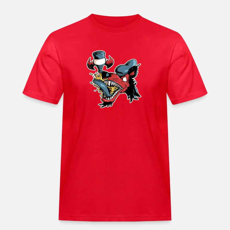 Wolf und fliegendes Bier - Männer Workwear T-Shirt - Rot