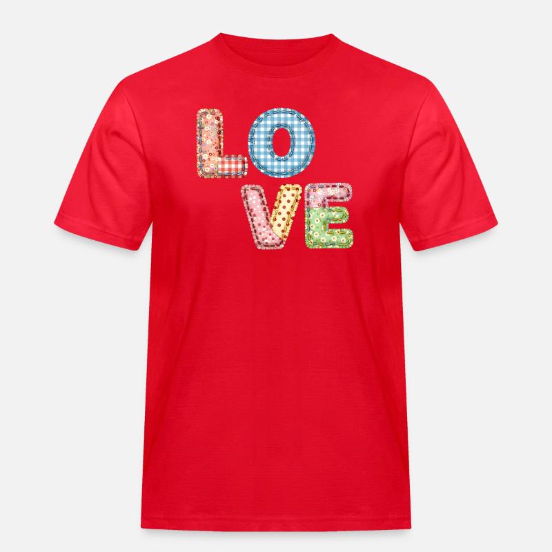 Love Patchwork Design Bunte Stoffflicken - Männer Workwear T-Shirt - Rot