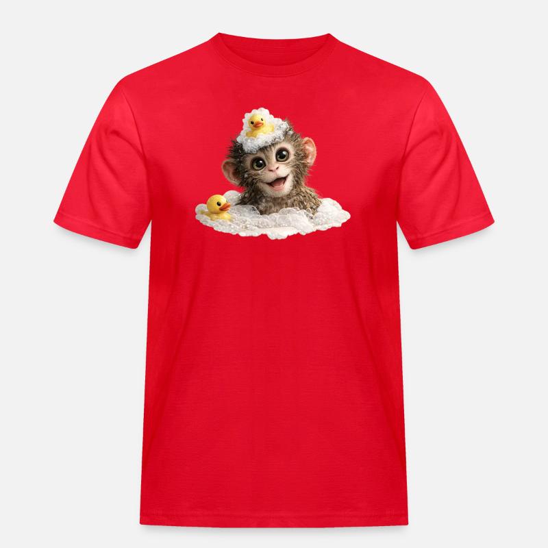 Badezeit-Affenchen mit Badeente - Männer Workwear T-Shirt - Rot