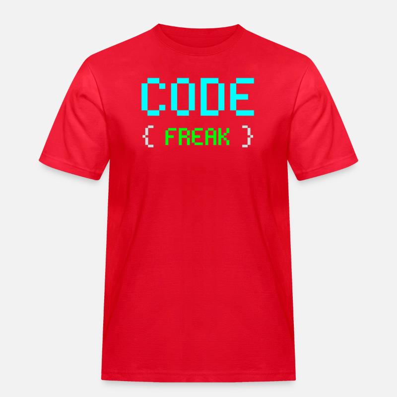 Pixel Code Freak Neon Tee - Männer Workwear T-Shirt - Rot