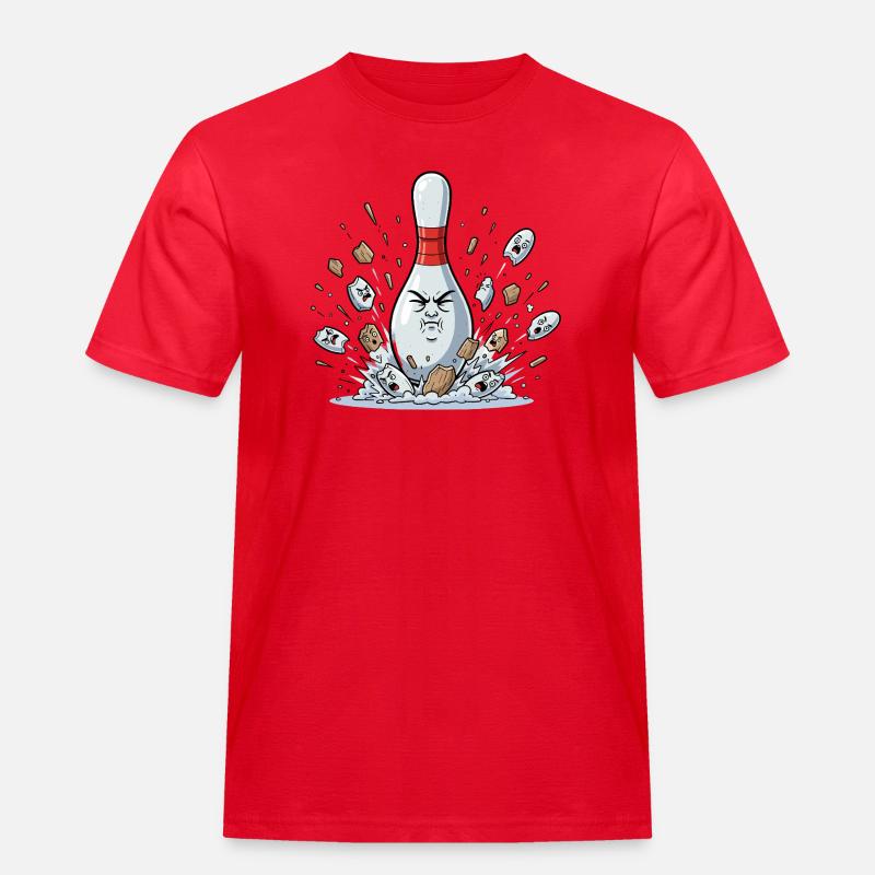 Exploding Bowling Pin Cartoon - Men's Workwear T-Shirt - red