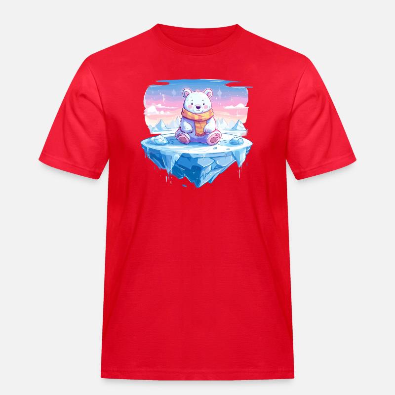 Polarlicht-Bär auf Eis - Männer Workwear T-Shirt - Rot