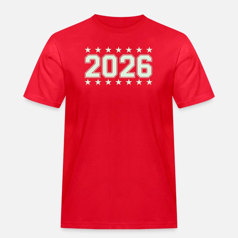 2026 Retro Blockschrift mit Sternen - Männer Workwear T-Shirt - Rot