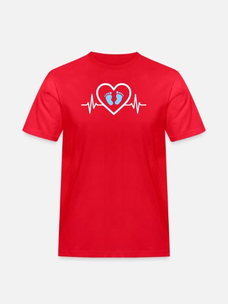 Pregnancy Announcement Heart Blue Footprints Boy - Men's Workwear T-Shirt - red