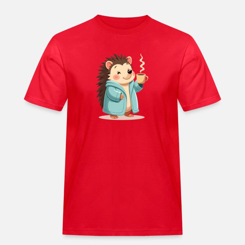 Hedgehog Mit Kaffee Pullover Design - Männer Workwear T-Shirt - Rot
