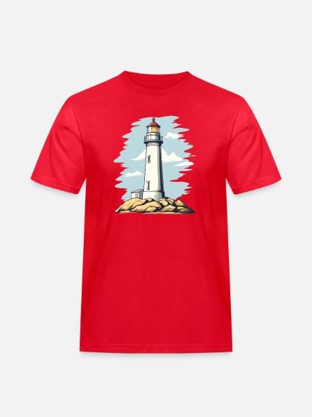 Leuchtturm am Felsen Küstenmotiv - Männer Workwear T-Shirt - Rot