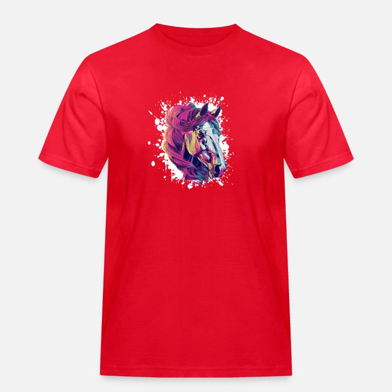 Buntes Pferd PopArt Farbexplosion - Männer Workwear T-Shirt - Rot