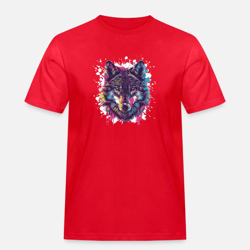 Wolf Tier Farbklecks - Männer Workwear T-Shirt - Rot