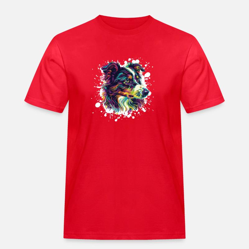 Farbexplosion Hundeporträt - Männer Workwear T-Shirt - Rot