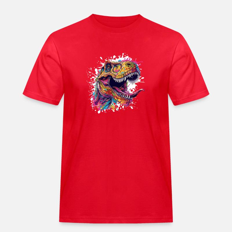 Bunter T-Rex Kopf Splash - Männer Workwear T-Shirt - Rot