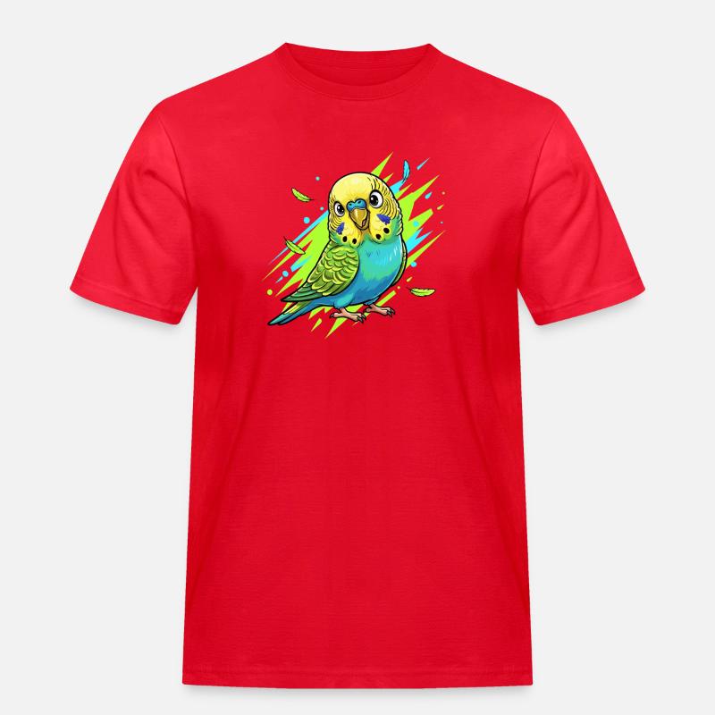 Neon Wellensittich Farbexplosion - Männer Workwear T-Shirt - Rot
