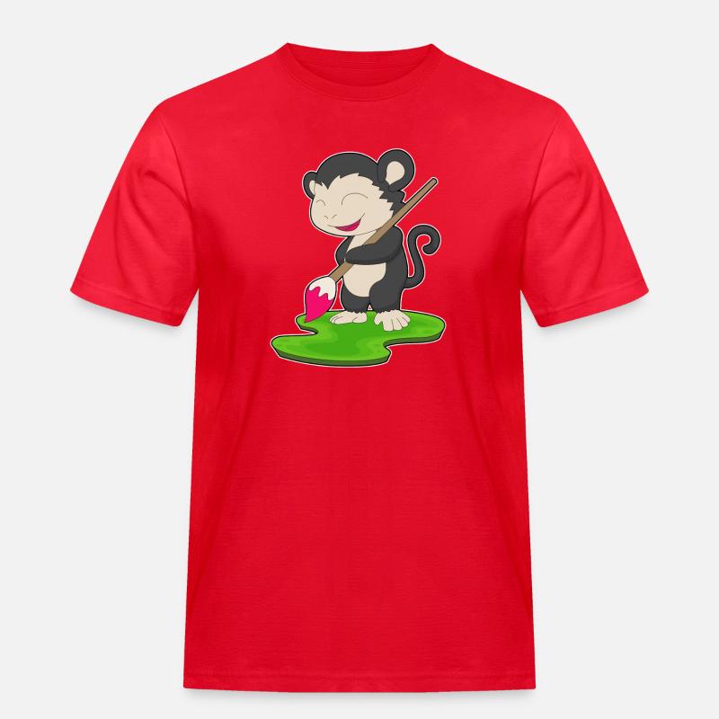 Affe Maler Pinsel Malen - Männer Workwear T-Shirt - Rot