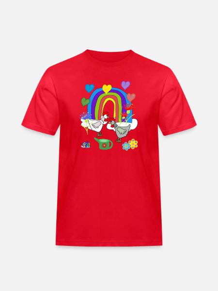 Children's Fantasy Rainbow Flowers Chickens - Men's Workwear T-Shirt - red