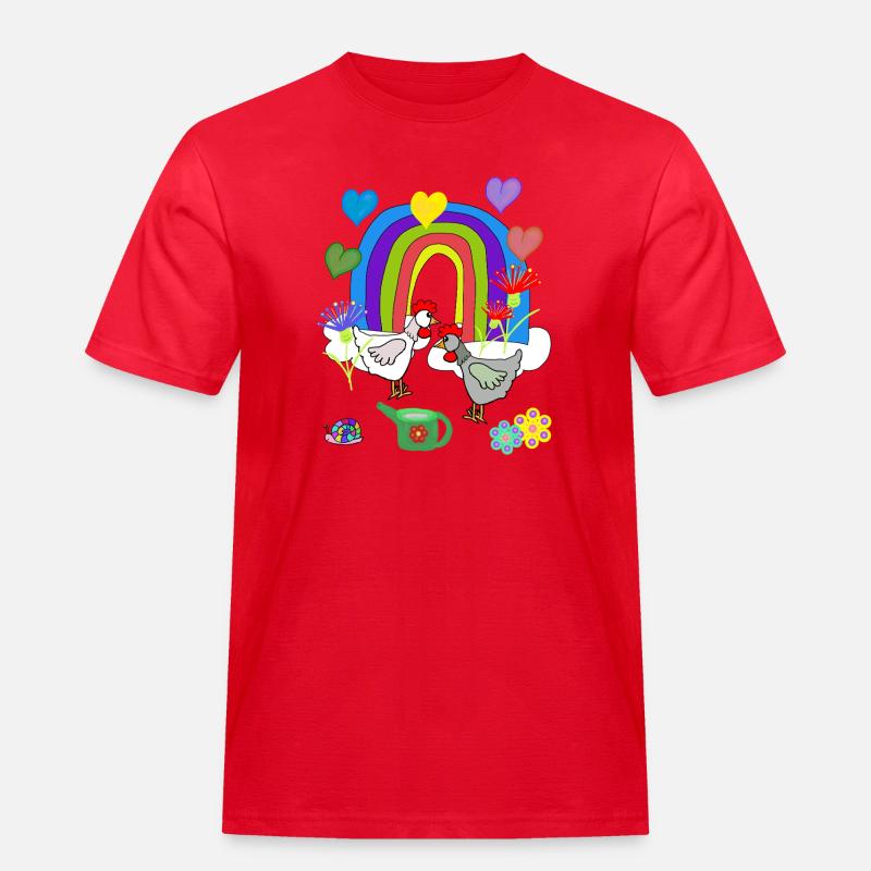 Kinder Fantasy Regenbogen Blumen Hühner  - Männer Workwear T-Shirt - Rot