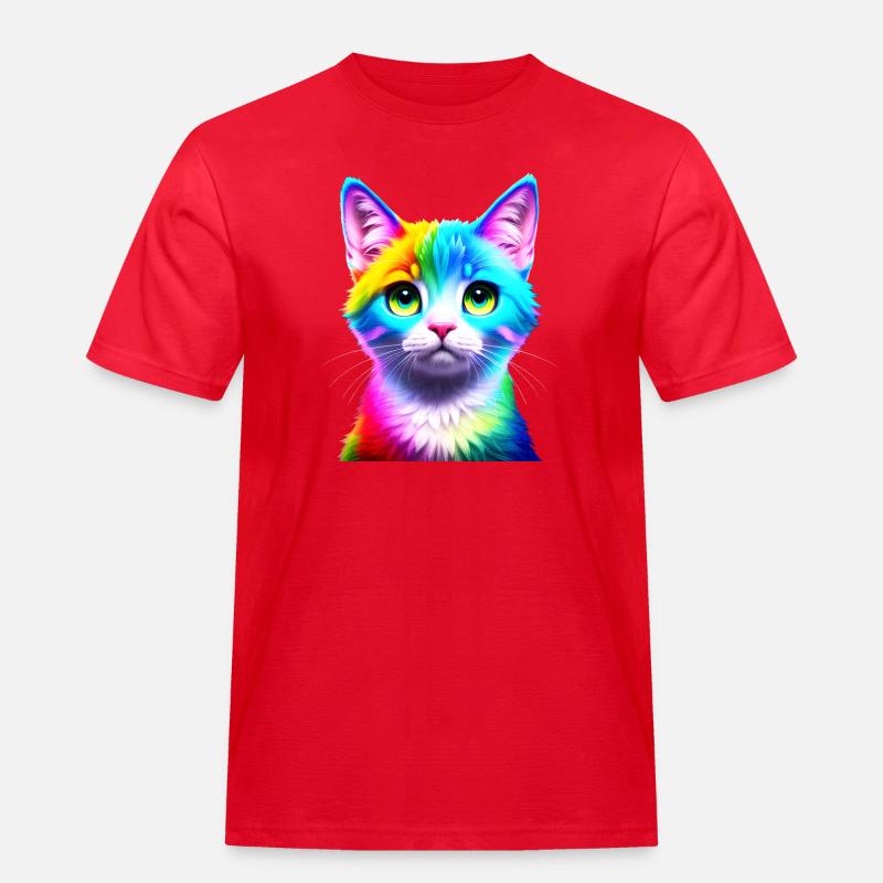 Regenbogenkatze Neonkunst - Männer Workwear T-Shirt - Rot