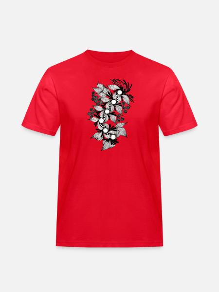 Black and White Flower Spiral - Men's Workwear T-Shirt - red