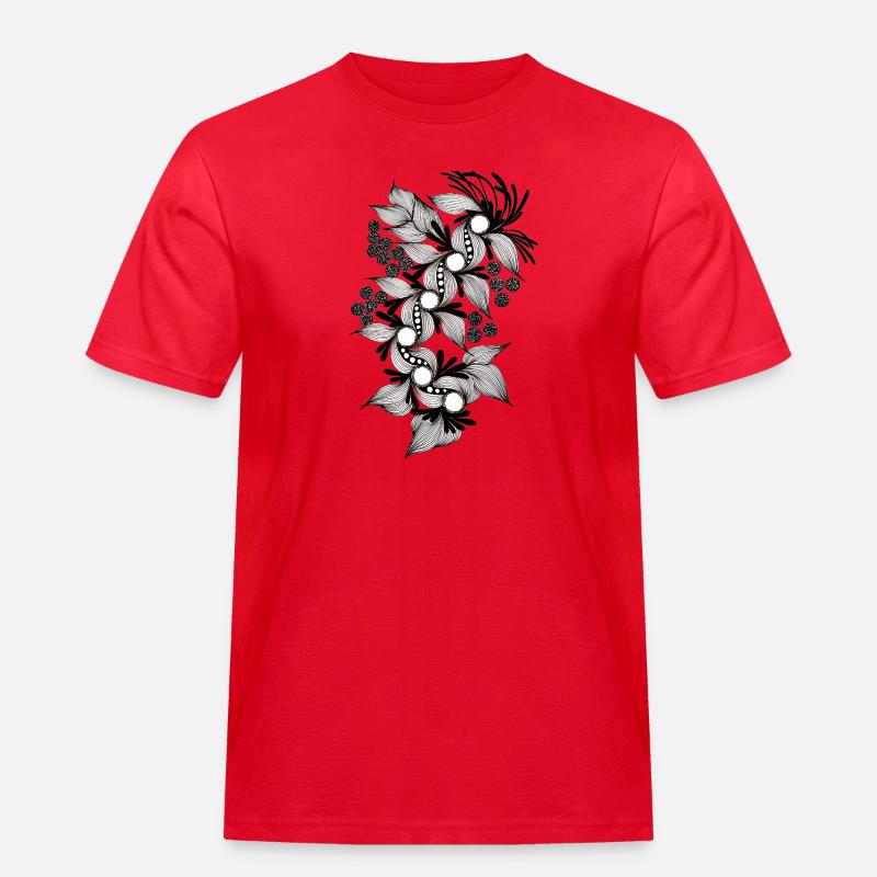 Spirale de fleurs noires et blanches - T-shirt Workwear homme - rouge