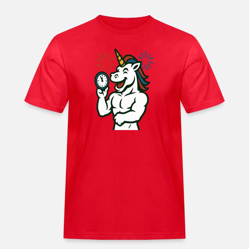 Starkes Einhorn-Zeit-Illustrationsmaskottchen - Männer Workwear T-Shirt - Rot