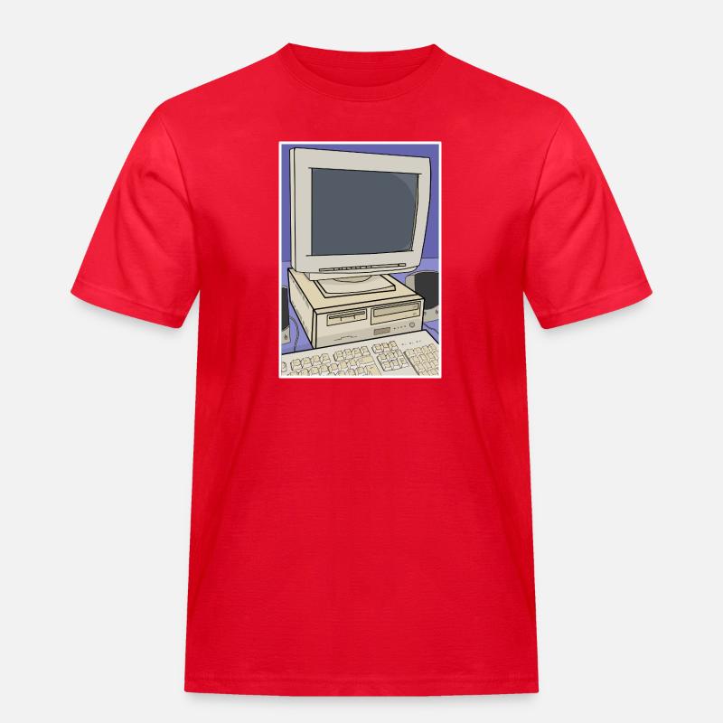 Retro Computer Desktop Setup - Men's Workwear T-Shirt - red