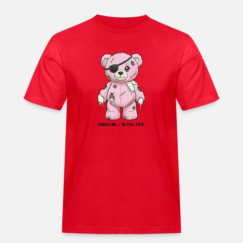 Patchwork Pinker Teddybär mit Augenklappe - Männer Workwear T-Shirt - Rot