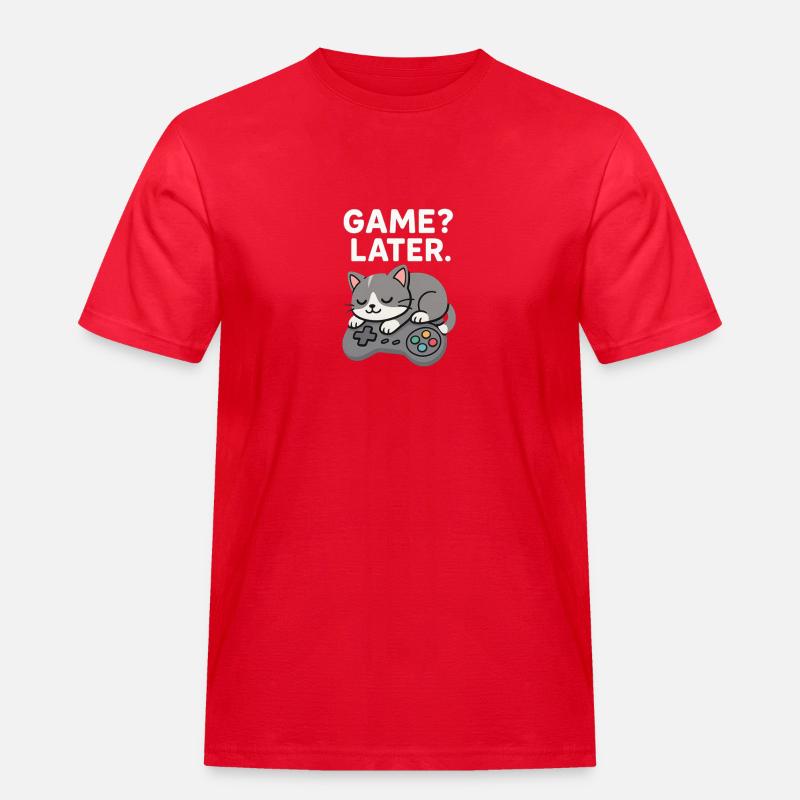 Game Later: Katzencontroller - Männer Workwear T-Shirt - Rot