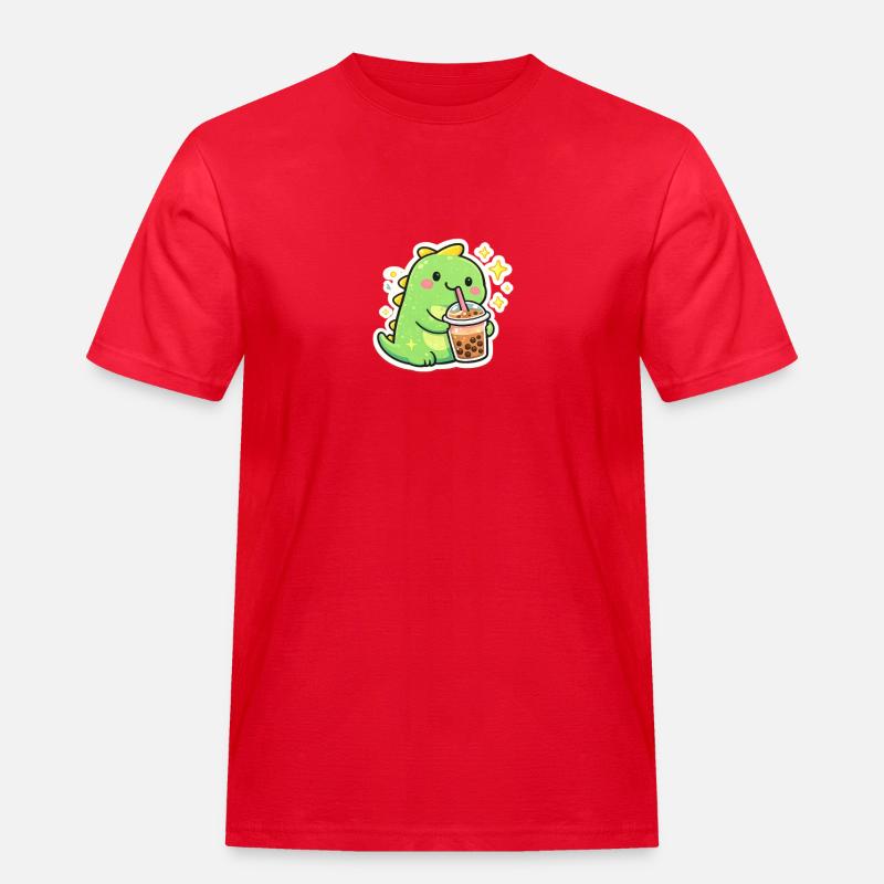Süßer Dino mit Bubble Tea - Männer Workwear T-Shirt - Rot