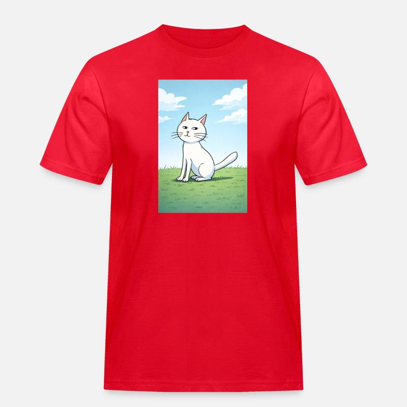 Weiße Katze mit frechen Blick - Männer Workwear T-Shirt - Rot