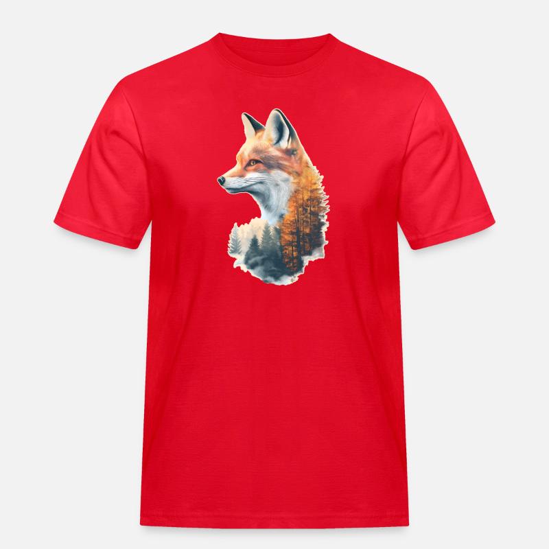 Fuchs im Herbstwald - Männer Workwear T-Shirt - Rot