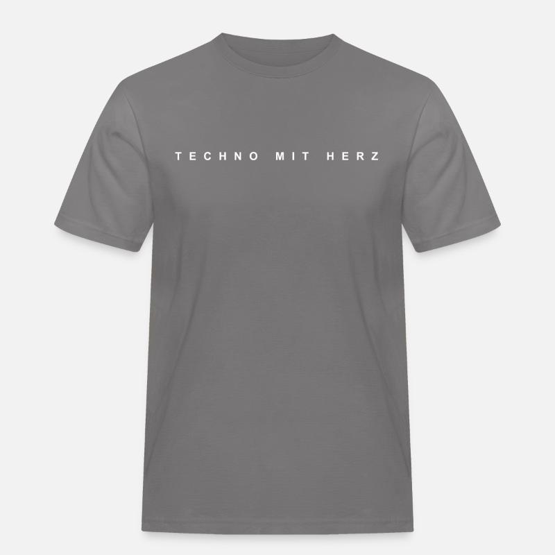 Techno mit Herz - Männer Workwear T-Shirt - Grau