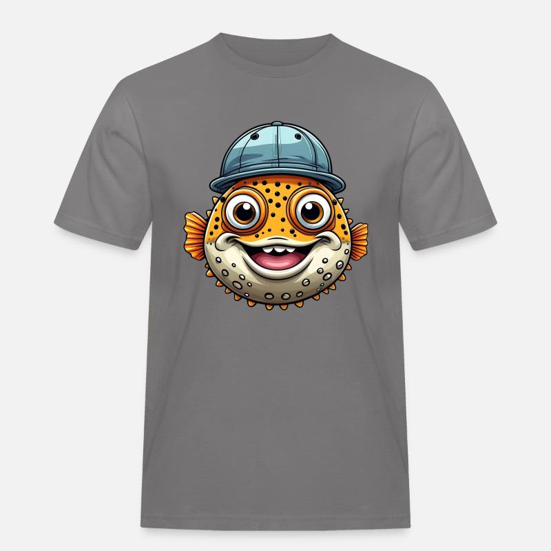 Cooler Kugelfisch mit Basecap - Männer Workwear T-Shirt - Grau