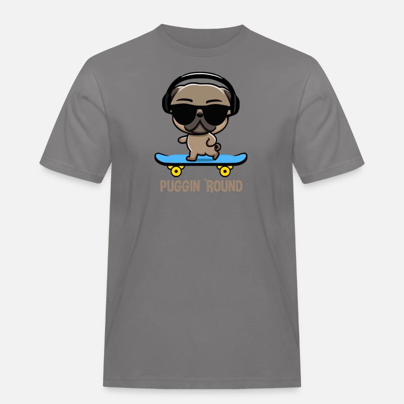 Mops auf Skateboard Pugging Around - Männer Workwear T-Shirt - Grau