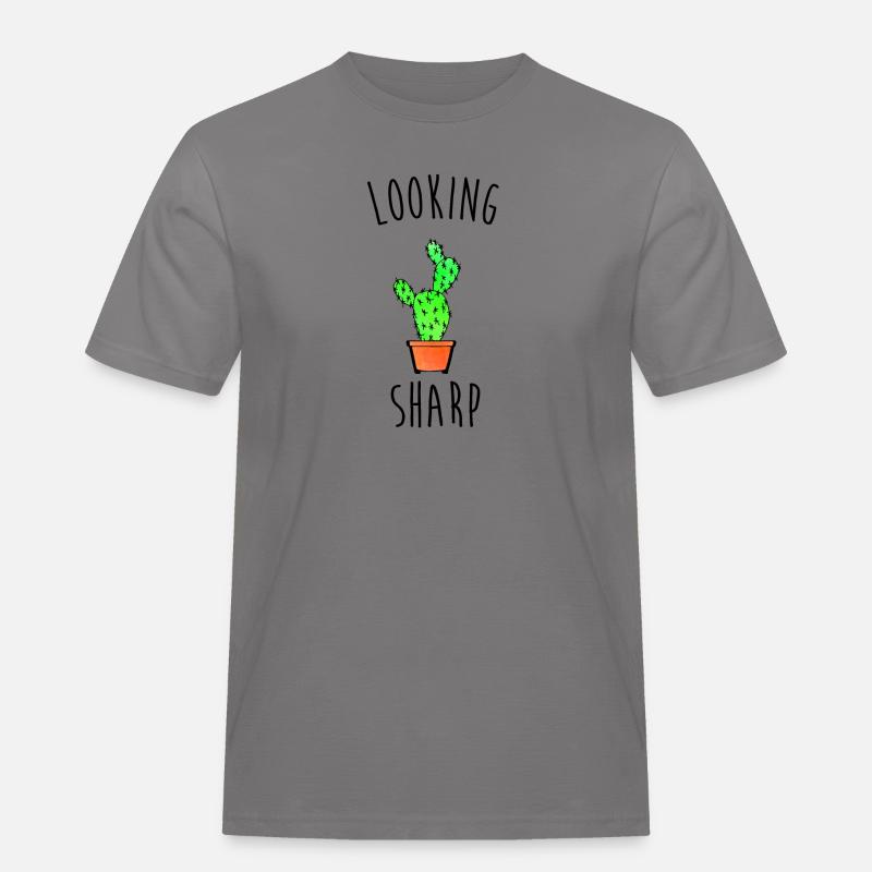 Looking Sharp Cactus Pun - Männer Workwear T-Shirt - Grau