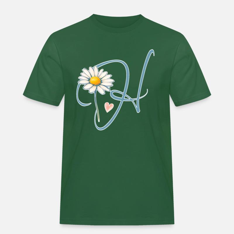 Buchstabe H Gänseblümchen Herz - Männer Workwear T-Shirt - Flaschengrün