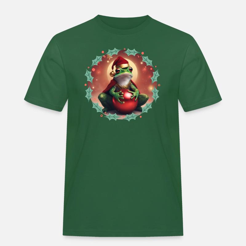 Frosch mit Weihnachtskugel 2 - Männer Workwear T-Shirt - Flaschengrün
