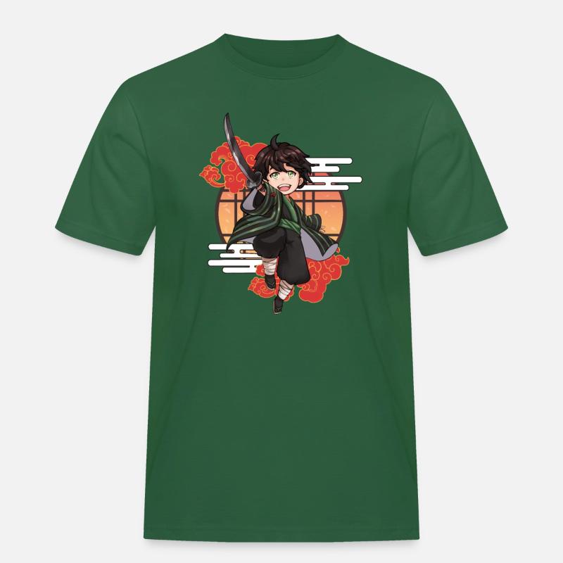 Chibi Samurai Junge mit Katana - Männer Workwear T-Shirt - Flaschengrün