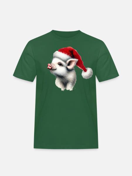 Christmas piglet with Santa hat - Men's Workwear T-Shirt - bottle green