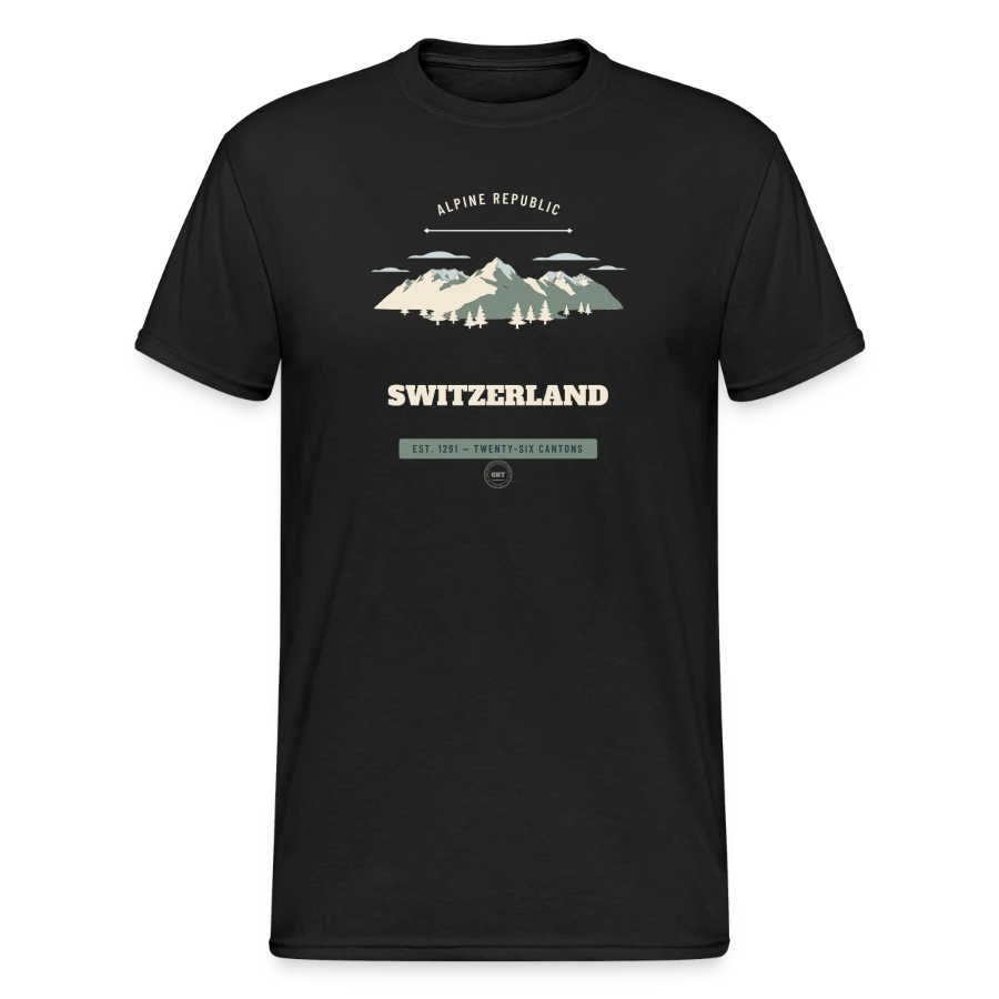 Switzerland badge on a men's gildan heavy t-shirt, black