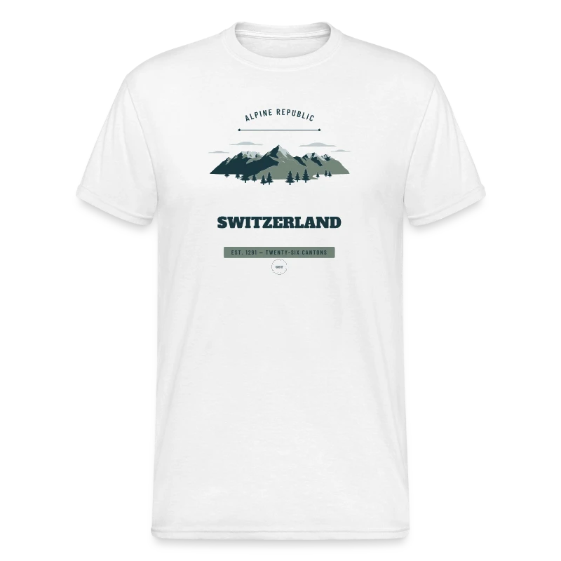 Switzerland-mærke på en men's gildan heavy t-shirt
