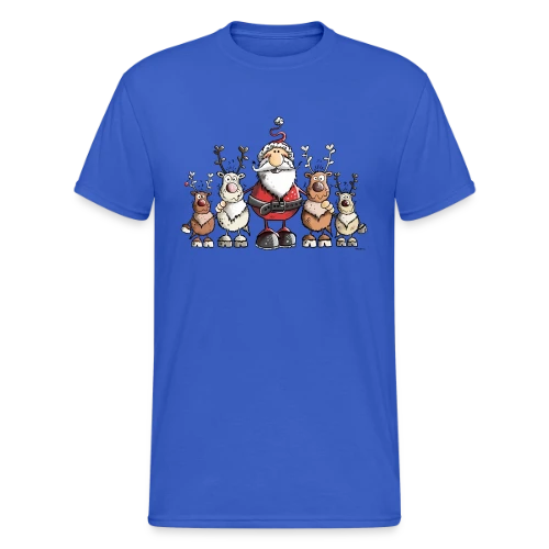 Père Noël entouré de rennes - Scène hivernale - T-shirt Gildan épais homme