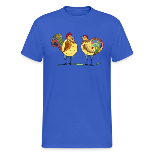 Duo Coq & Poule Champêtre - T-shirt Gildan épais homme