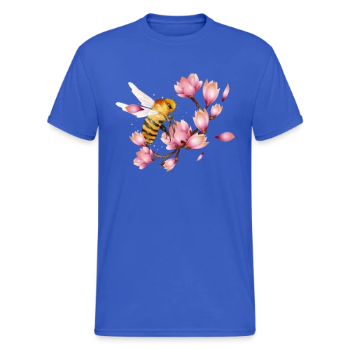 Abeille Volante et Magnolias – Dessin Main Élégant - T-shirt Gildan épais homme