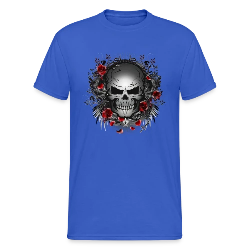 Crâne Gothique Mystique aux Roses Rouges - T-shirt Gildan épais homme