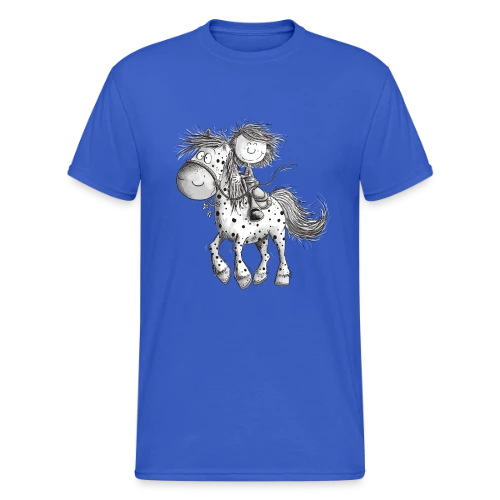 Cheval et cavalier rigolos - Dessin animé - T-shirt Gildan épais homme