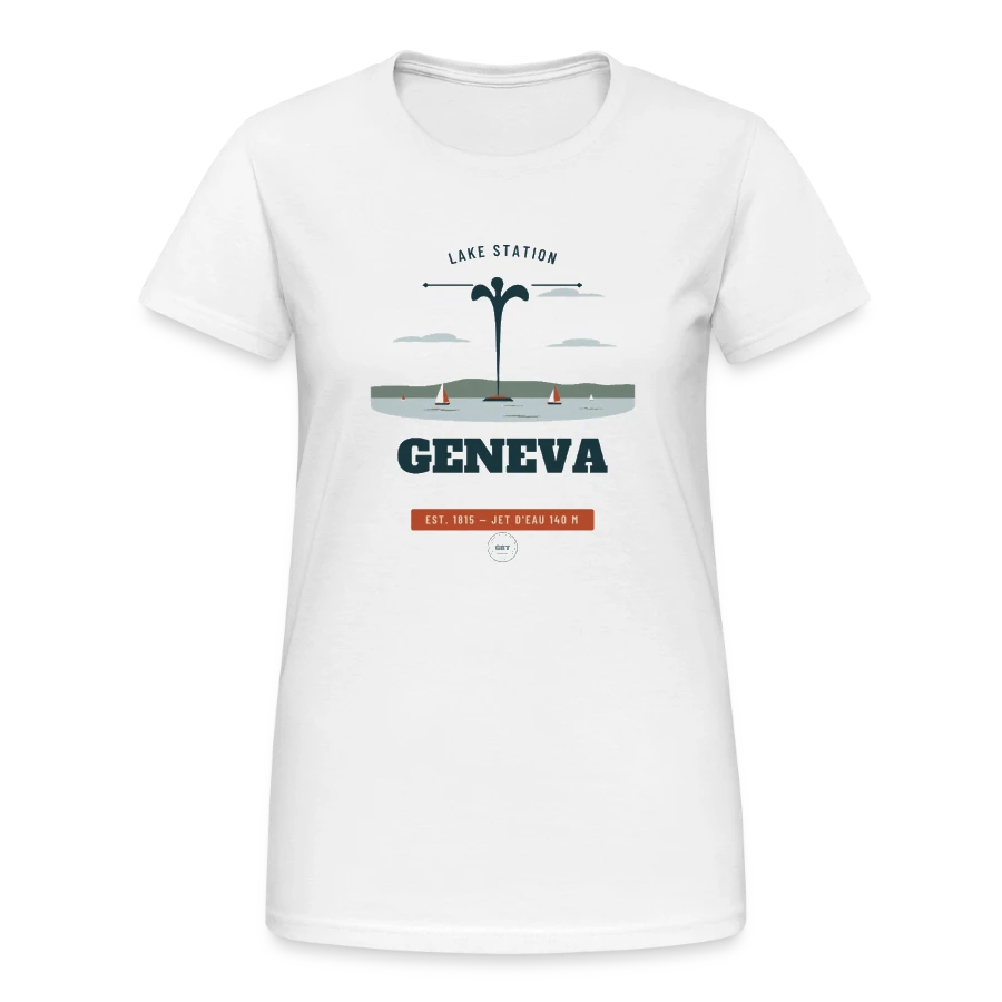 Geneva badge on a women's gildan heavy t-shirt, white