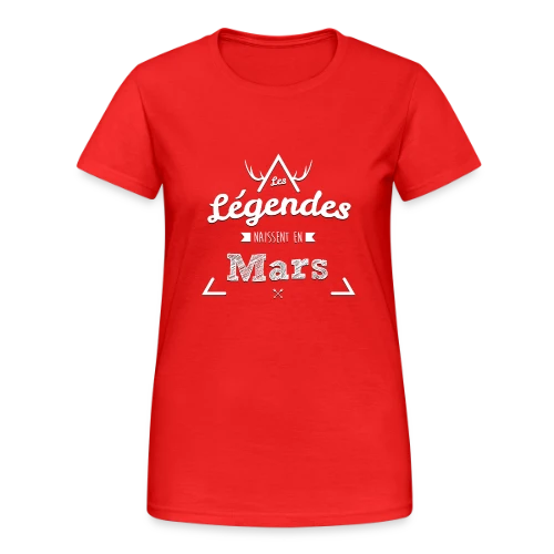 T-shirt Les Légendes naissent en Mars - Cadeau Anniversaire - T-shirt Gildan épais femme