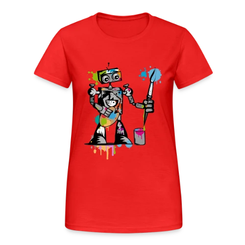 Le Robot Artiste au Pinceau - T-shirt Gildan épais femme